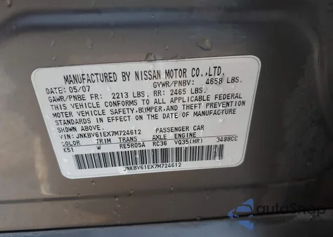 2007 Infiniti G35 Journey from USA, damaged, VIN JNKBV61EX7M724612